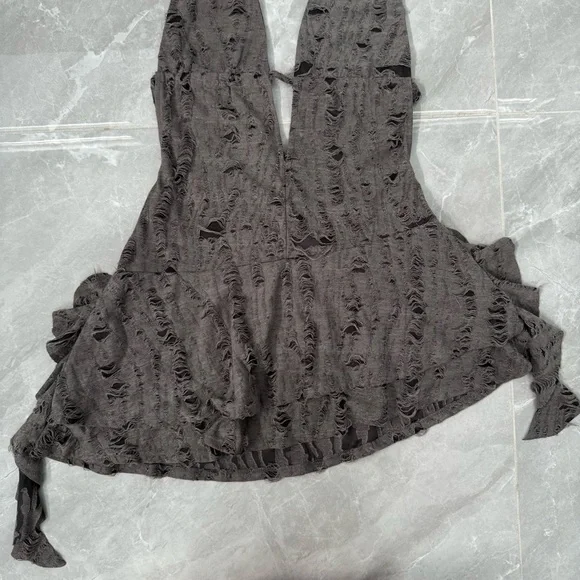 Women’s Edikted Shredded Backless Halter Mini Dress Deep V-Neck Grunge Small - Picture 6 of 16